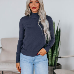 Afton Mock Neck Top - Steel Blue