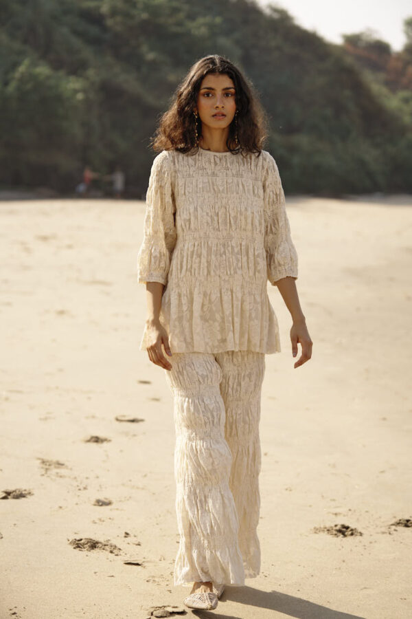 Allover Ruched Lace Pant Set