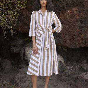 Side Tie Striped Shirt Dress