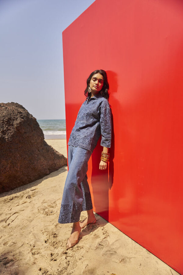 Embroidered Cuff Denim Pant - Image 2
