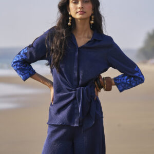 Side Tie Embroidered Cuff Shirt