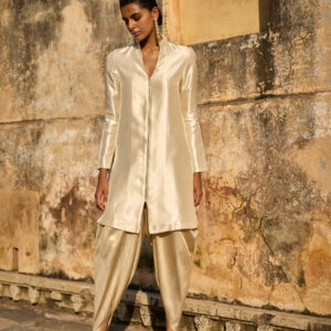 Ivory Structured Longline Top & Light Gold Cowled Pant