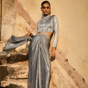 Silver Knitted Shirt and Sari Skirt