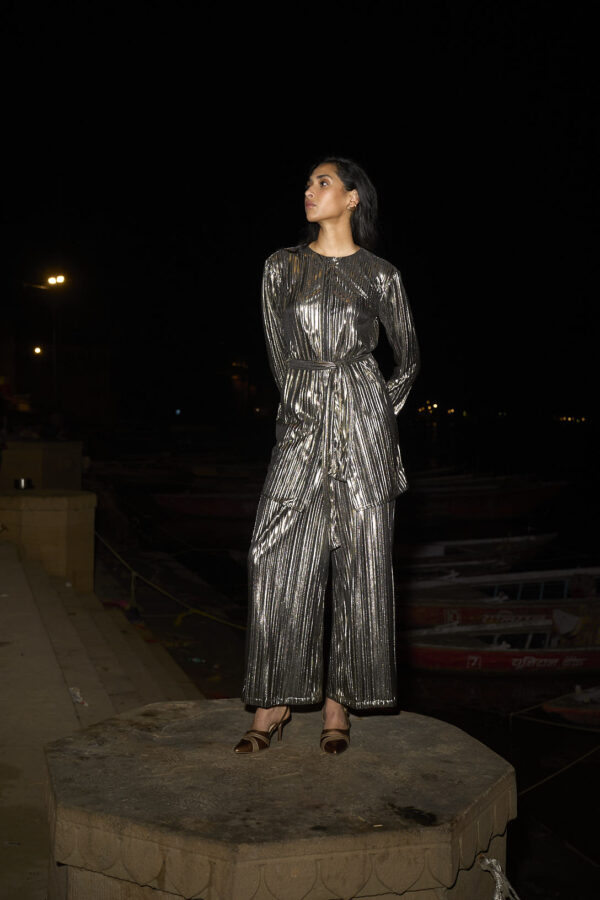 Pleated Lamé Pant - Image 7