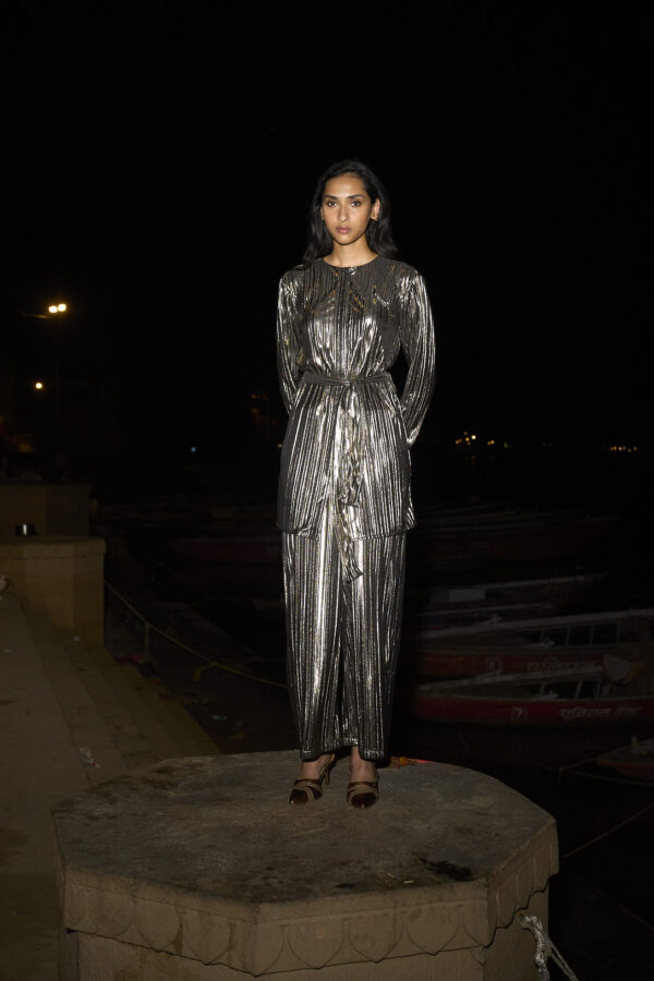 Pleated Lamé Pant - Image 5