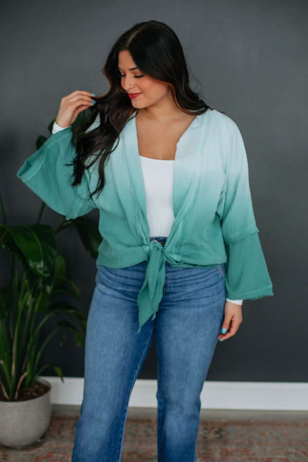 Dalma Textured Cardigan - Teal Mix - Image 2