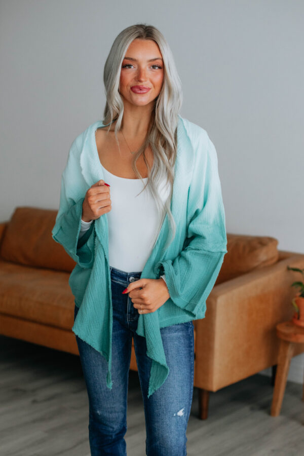 Dalma Textured Cardigan - Teal Mix - Image 3