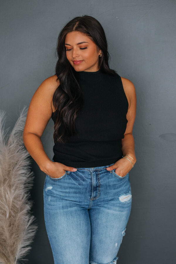 Darby Mock Neck Tank - Black - Image 5
