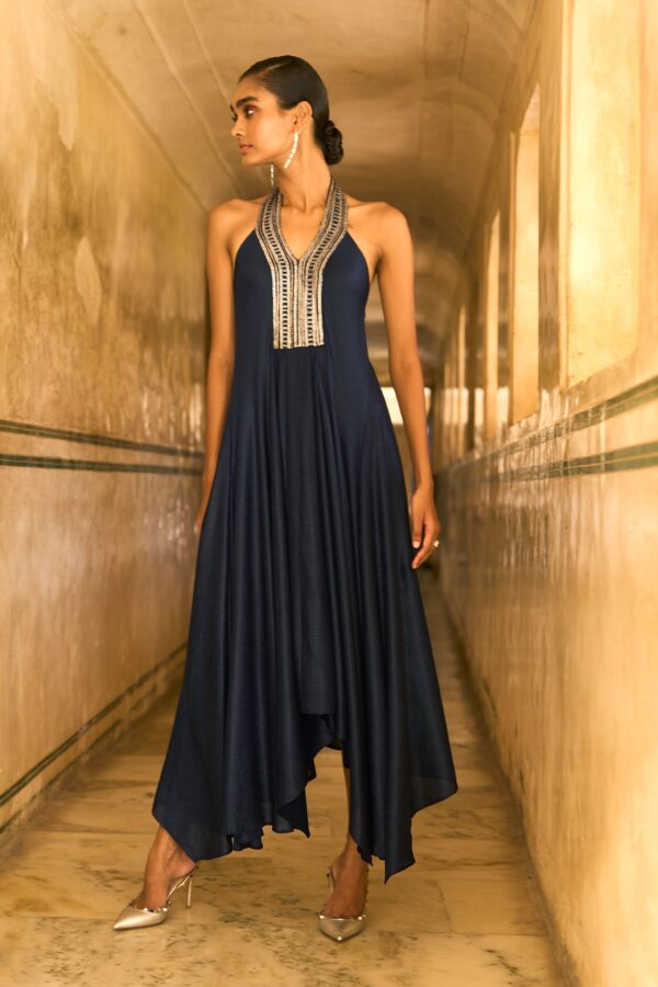 Embroidered Halter Metallic Maxi - Image 3