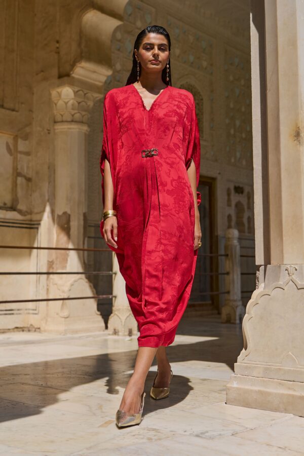 Red Draped Kaftan - Image 2