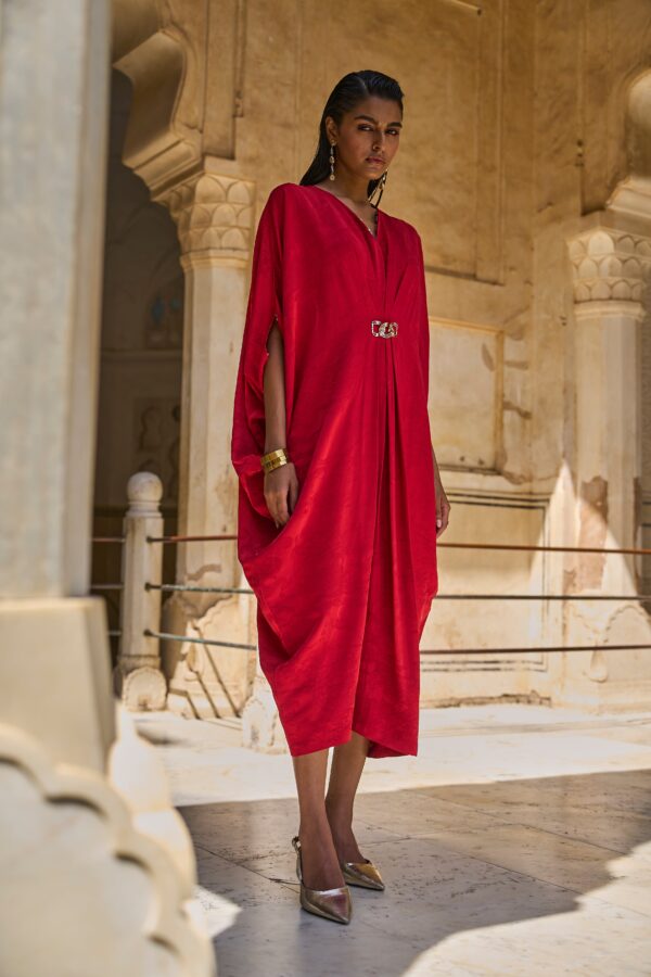 Red Draped Kaftan - Image 3