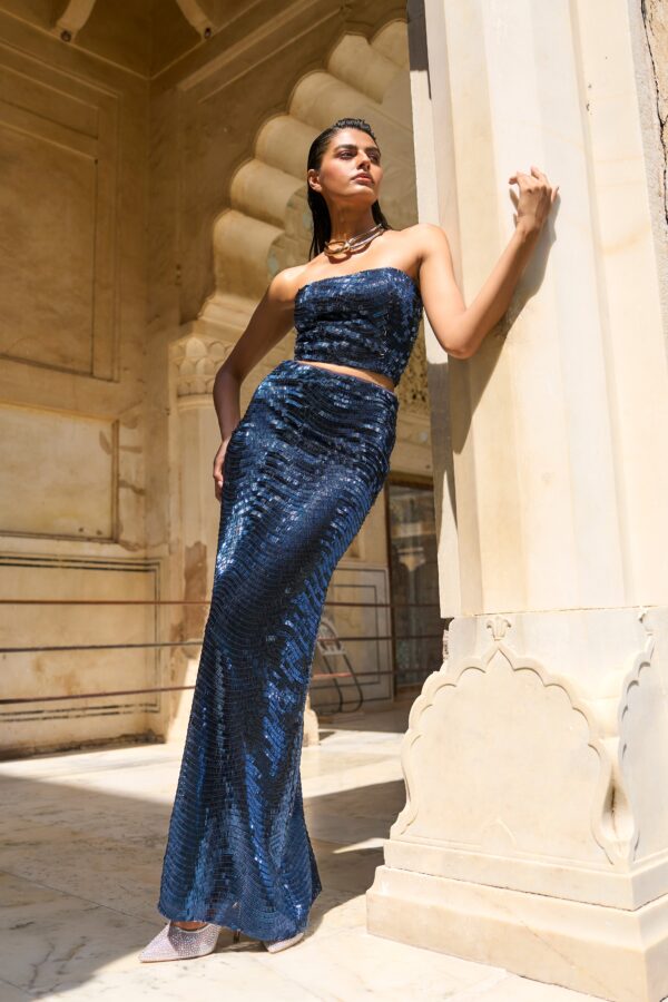 Blue Sequin Maxi Skirt
