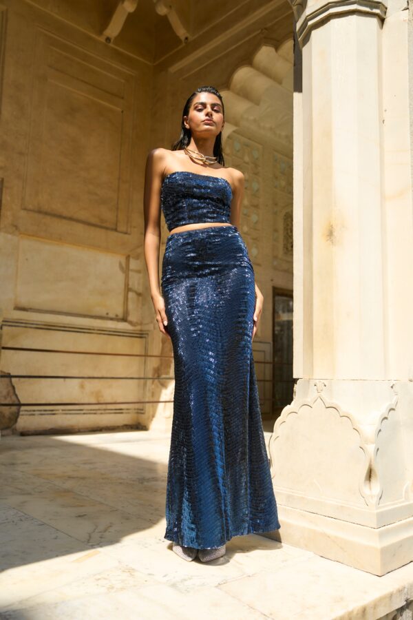 Blue Sequin Maxi Skirt - Image 3