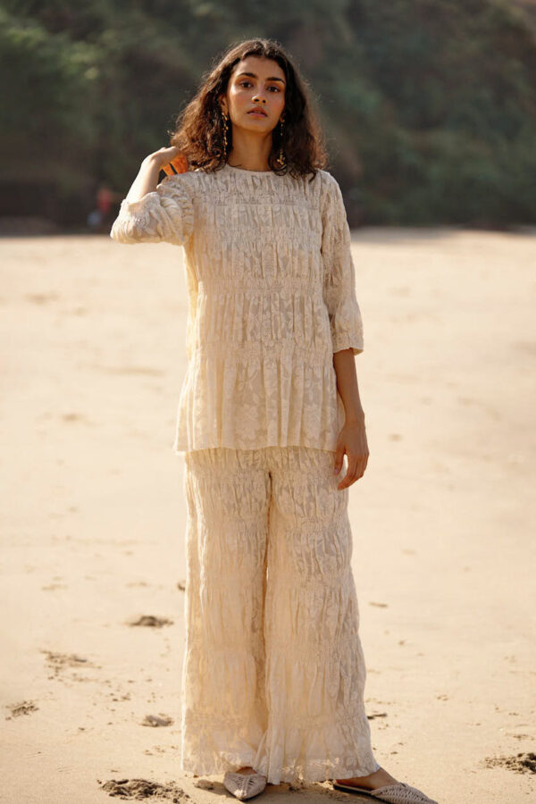 Allover Ruched Lace Pant Set - Image 3