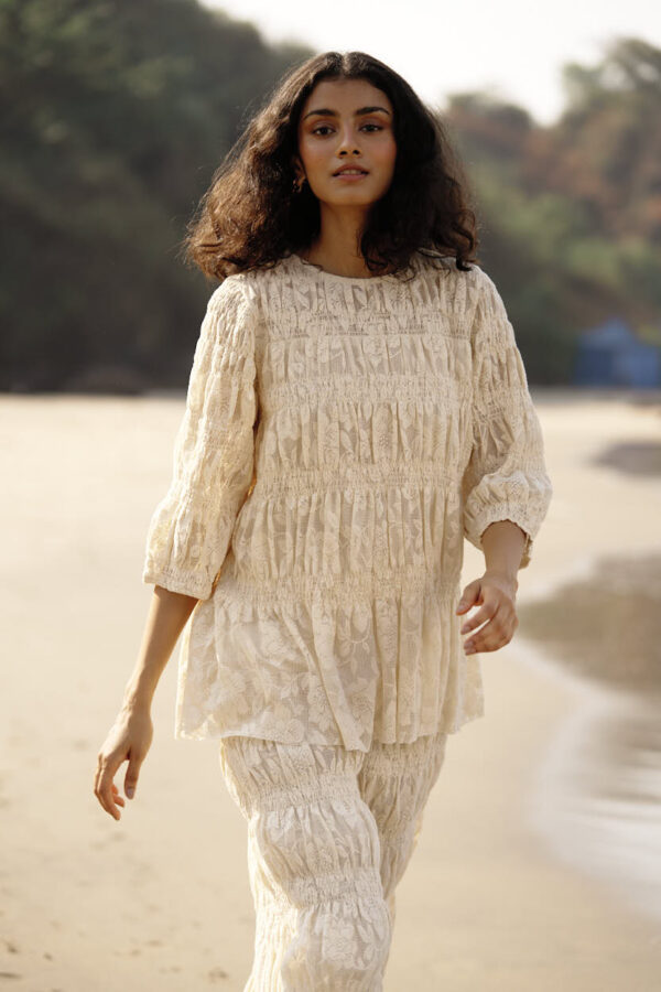 Allover Ruched Lace Top - Image 4