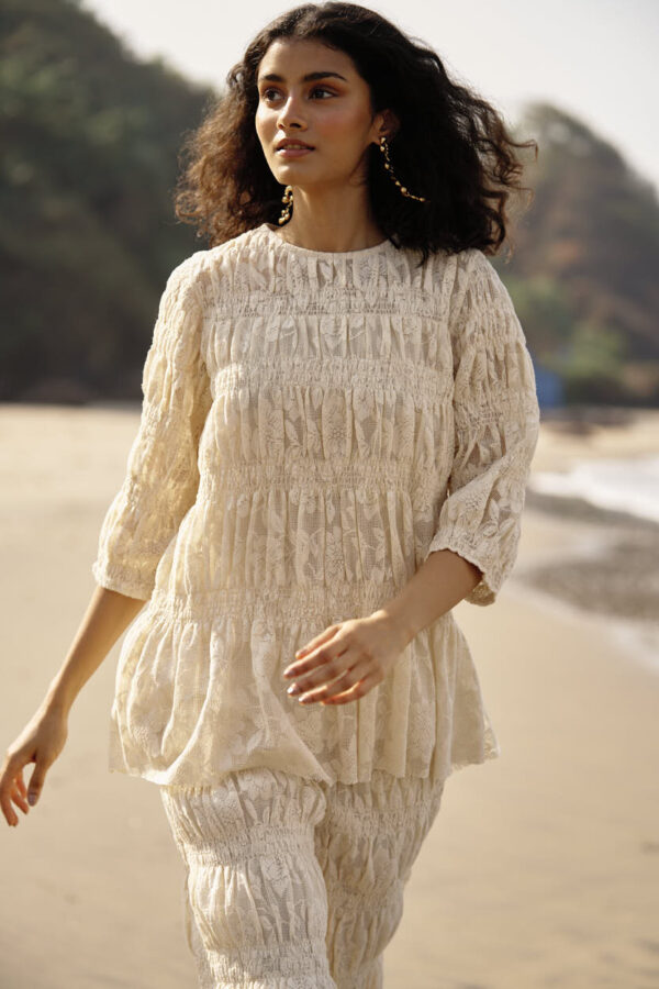 Allover Ruched Lace Top - Image 3