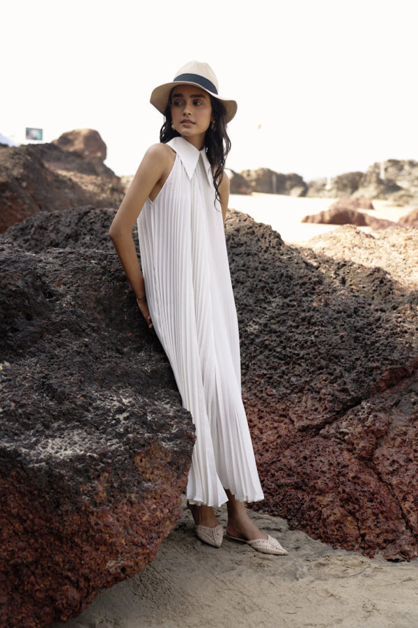 White Pleated Dress - Image 14
