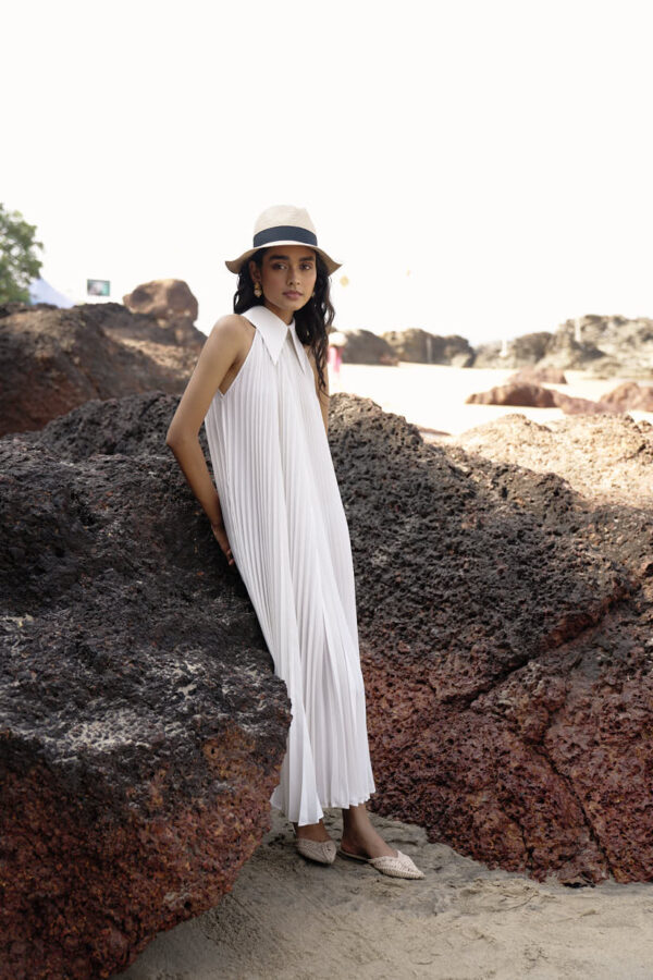 White Pleated Dress - Image 15