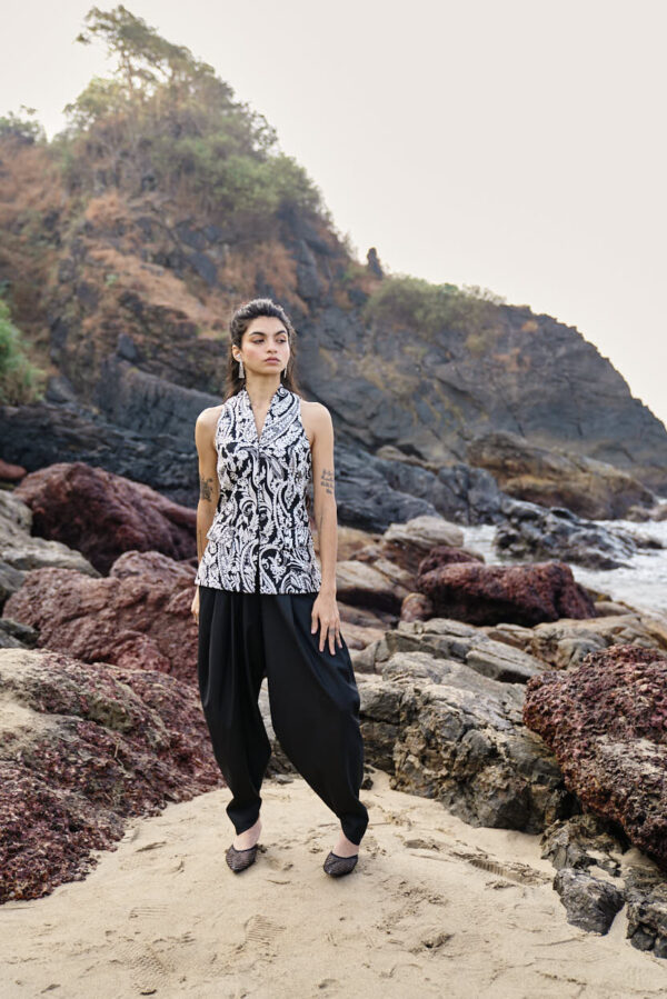Embroidered Waistcoat and Cowl Pant Set - Image 3