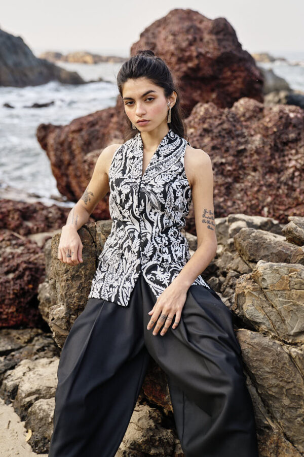 Embroidered Waistcoat and Cowl Pant Set - Image 8