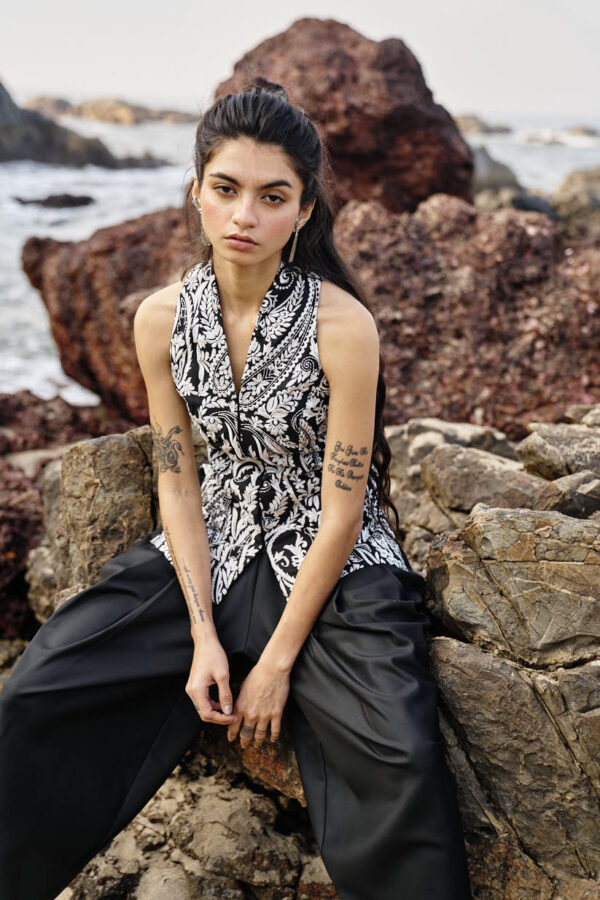Embroidered Waistcoat and Cowl Pant Set - Image 13