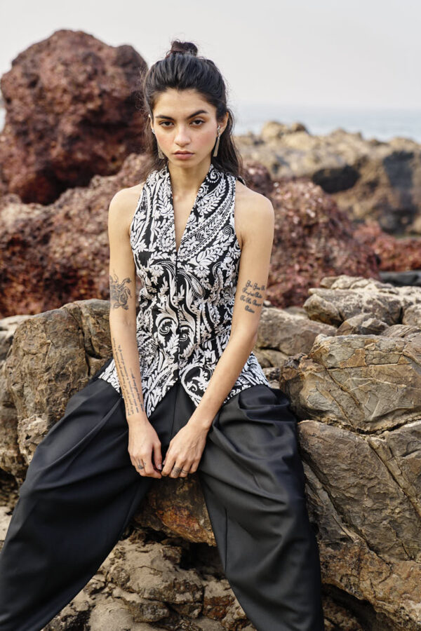 Embroidered Waistcoat and Cowl Pant Set - Image 18