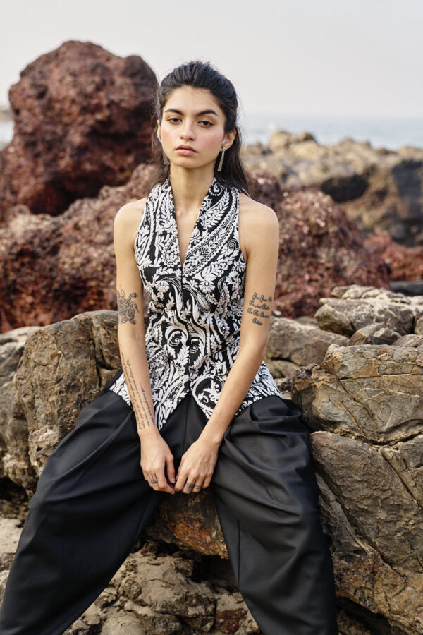 Embroidered Waistcoat and Cowl Pant Set - Image 22
