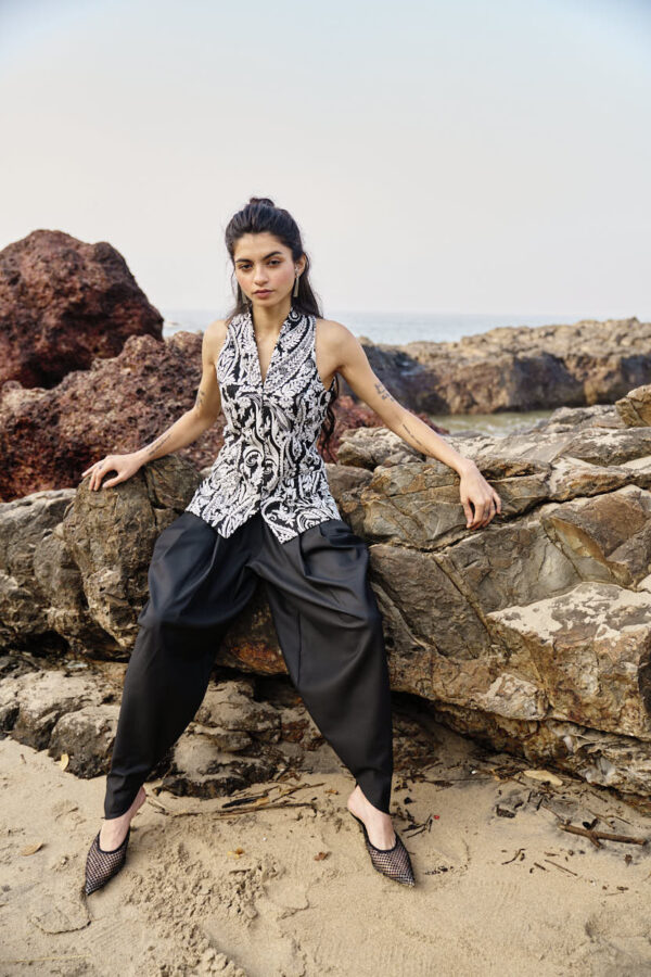 Embroidered Waistcoat and Cowl Pant Set - Image 25