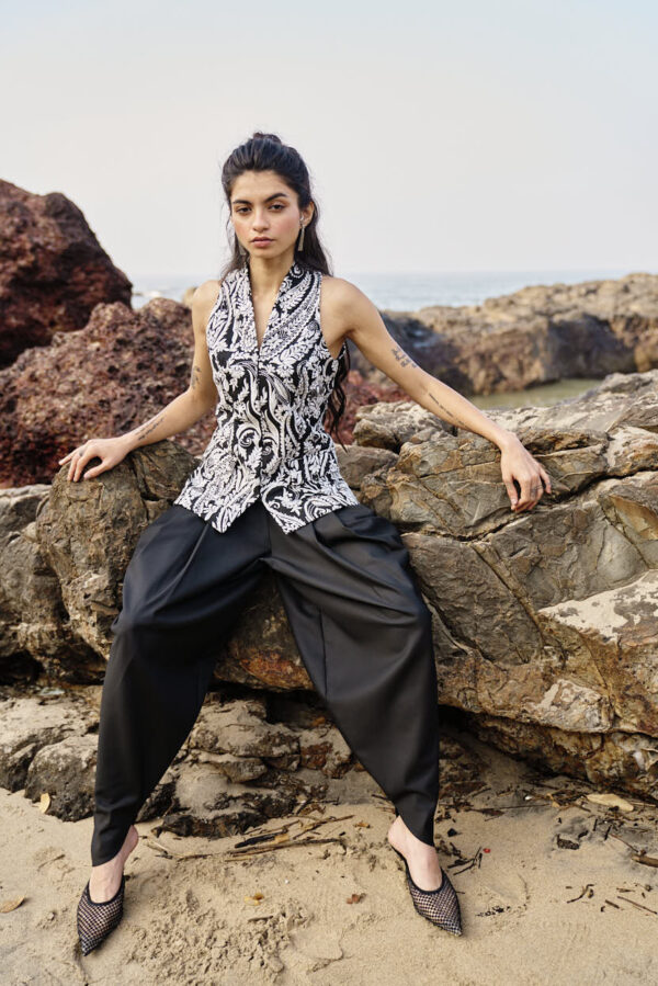 Embroidered Waistcoat and Cowl Pant Set - Image 19