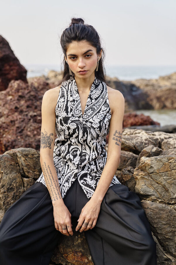 Embroidered Waistcoat and Cowl Pant Set - Image 21