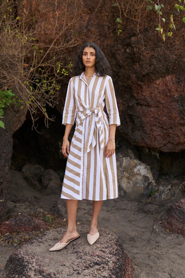Side Tie Striped Shirt Dress - Image 5