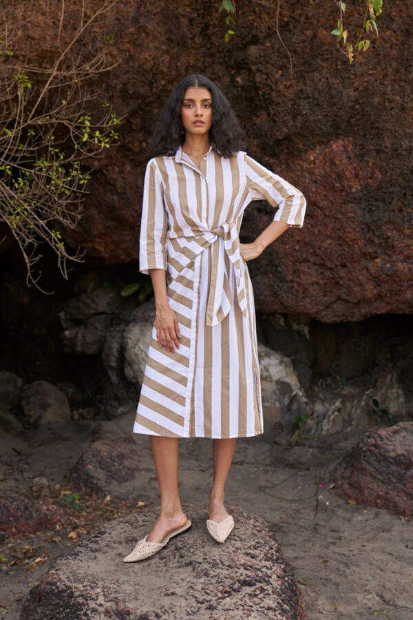 Side Tie Striped Shirt Dress - Image 6