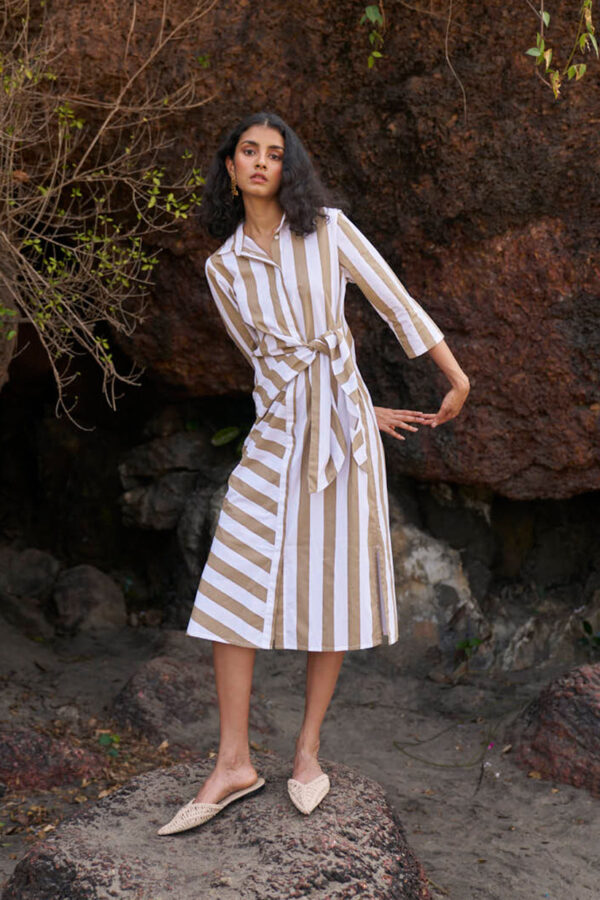 Side Tie Striped Shirt Dress - Image 10