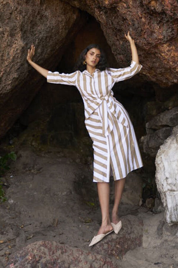 Side Tie Striped Shirt Dress - Image 9
