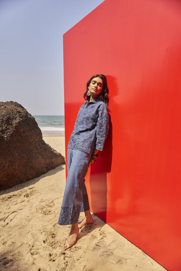 Embroidered Cuff Denim Pant - Image 4