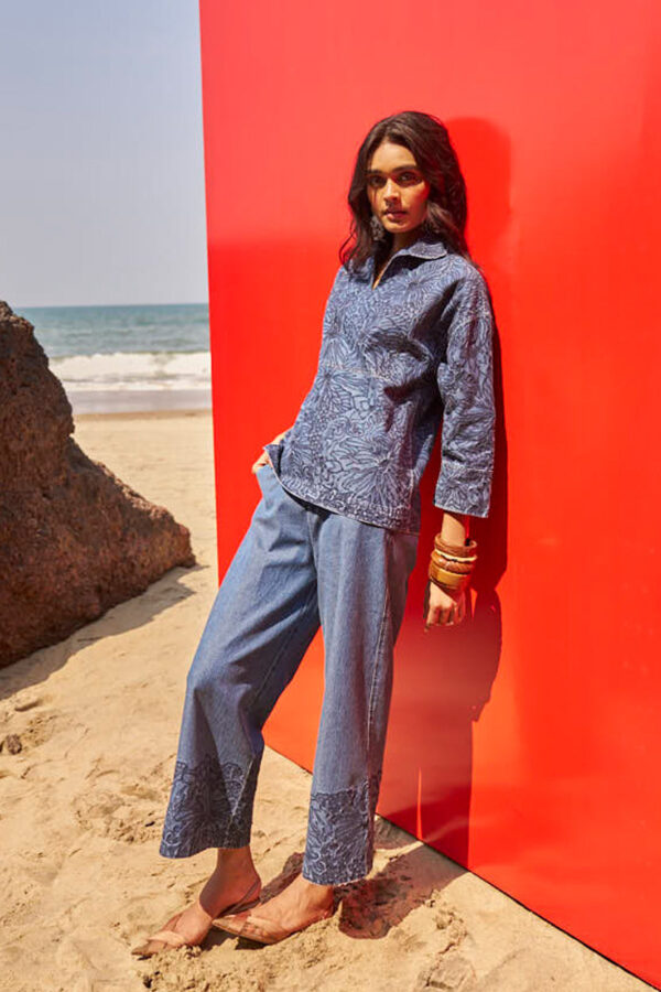 Embroidered Cuff Denim Pant - Image 5