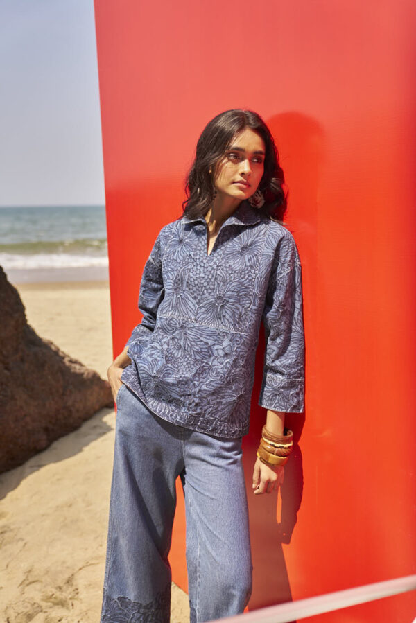 Embroidered Cuff Denim Pant - Image 6