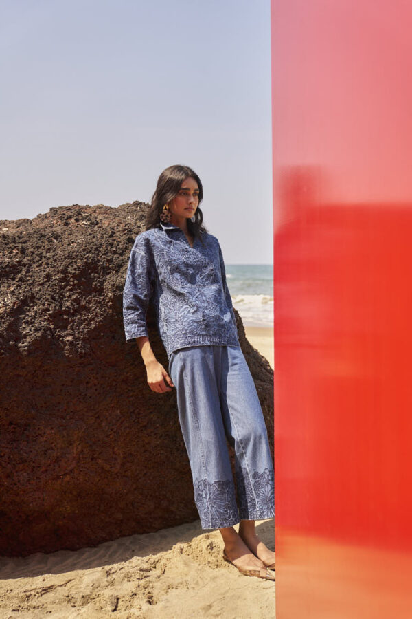 Embroidered Cuff Denim Pant - Image 12