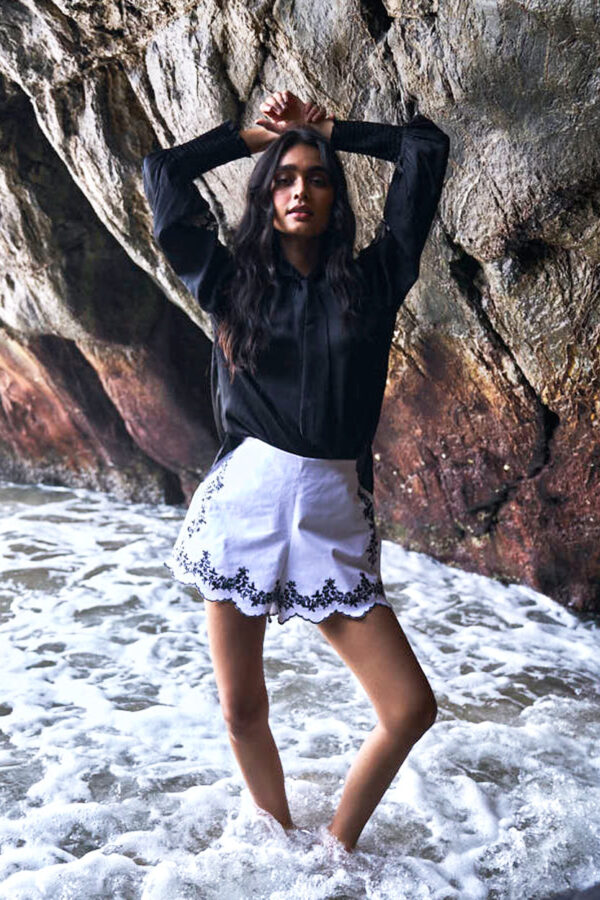 Embroidered White Denim Shorts - Image 6
