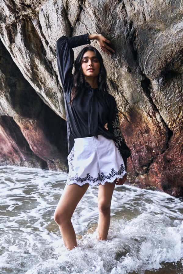 Embroidered White Denim Shorts - Image 12