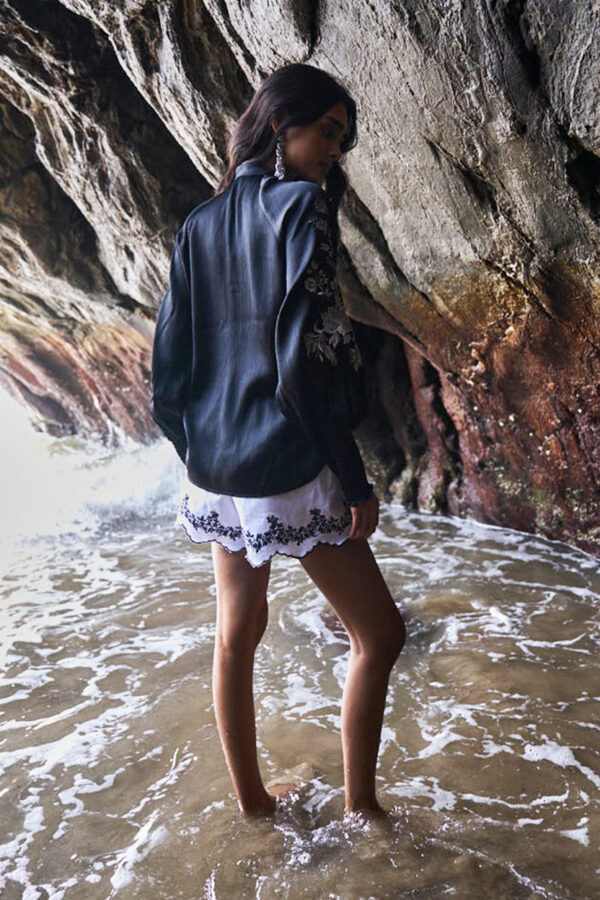 Embroidered White Denim Shorts - Image 2