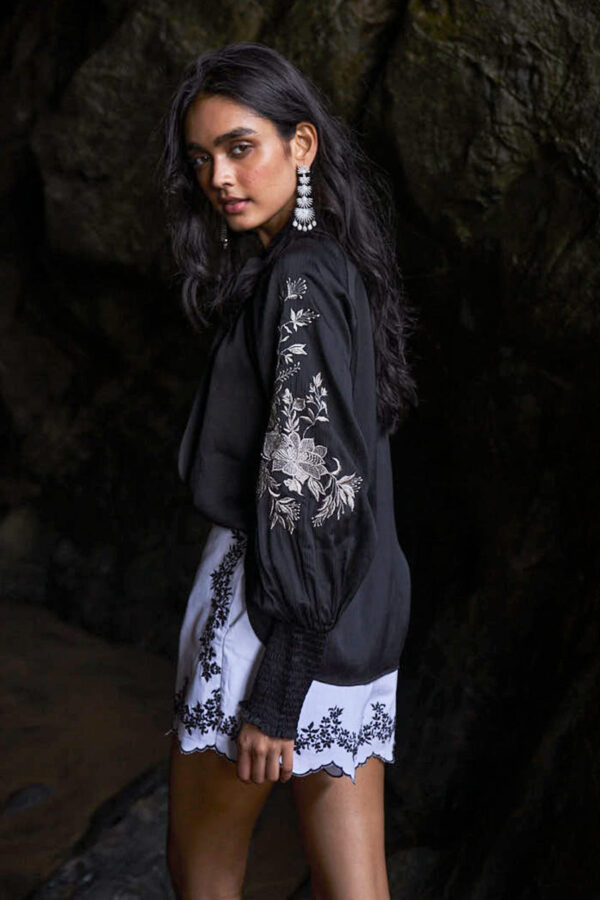 Embroidered Black Peasant Top - Image 8