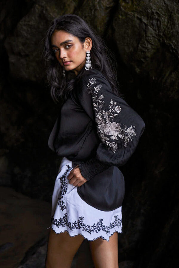 Embroidered Black Peasant Top - Image 9