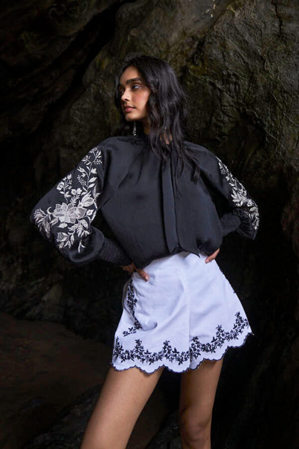 Embroidered Black Peasant Top - Image 5
