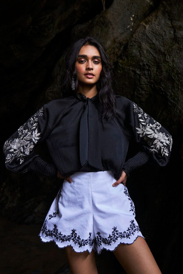 Embroidered Black Peasant Top - Image 6