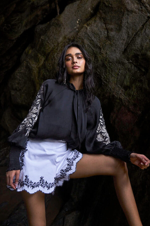 Embroidered Black Peasant Top - Image 7