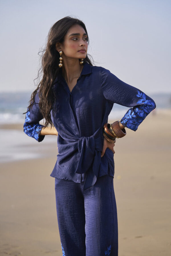 Side Tie Embroidered Cuff Shirt - Image 9