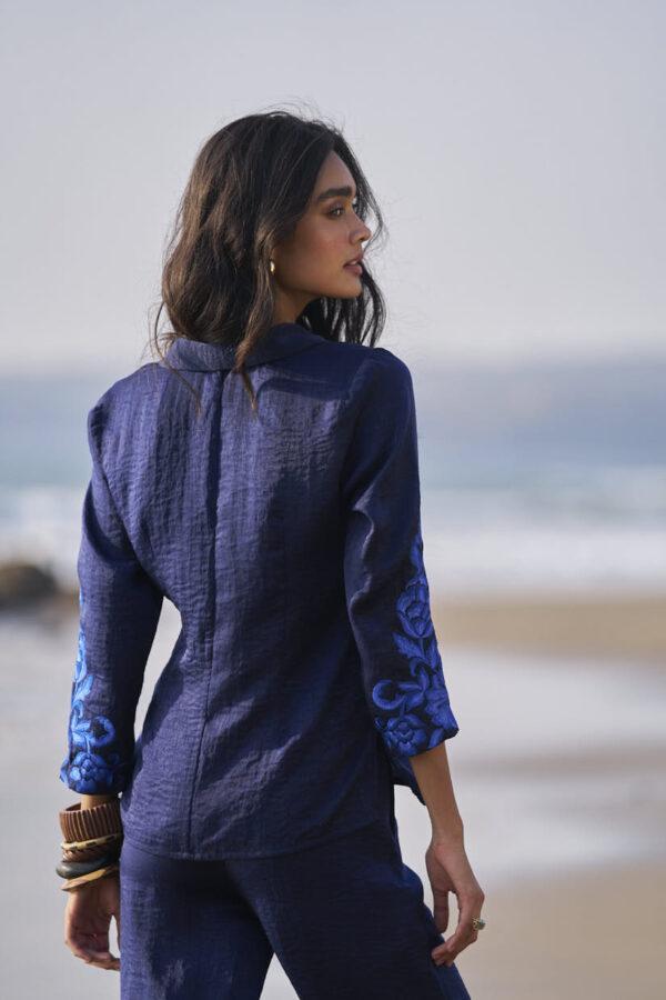 Side Tie Embroidered Cuff Shirt - Image 2