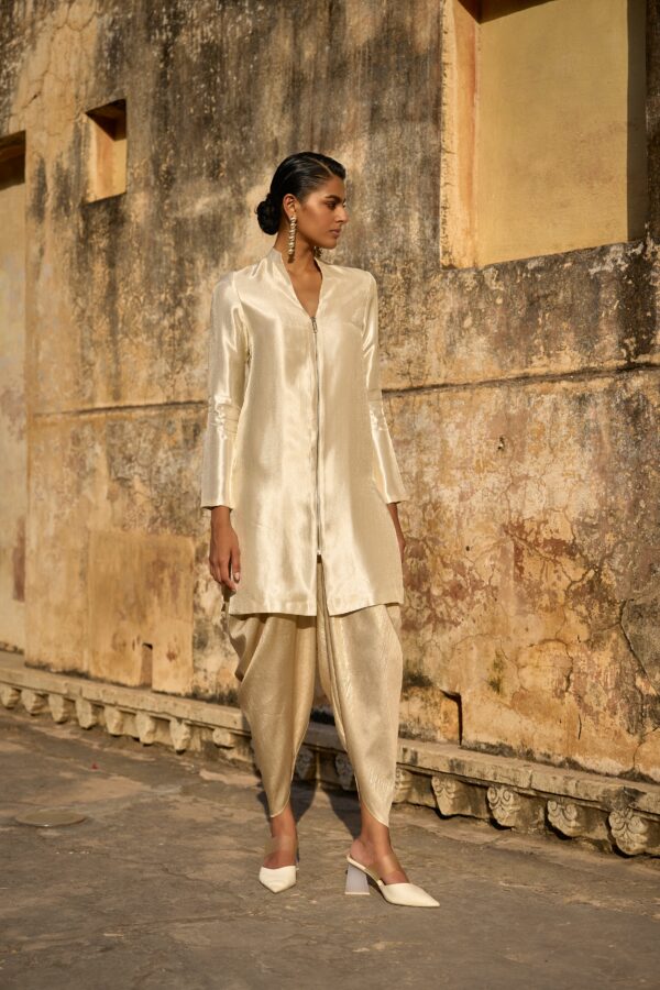 Light Gold Draped Dhoti Pant - Image 4