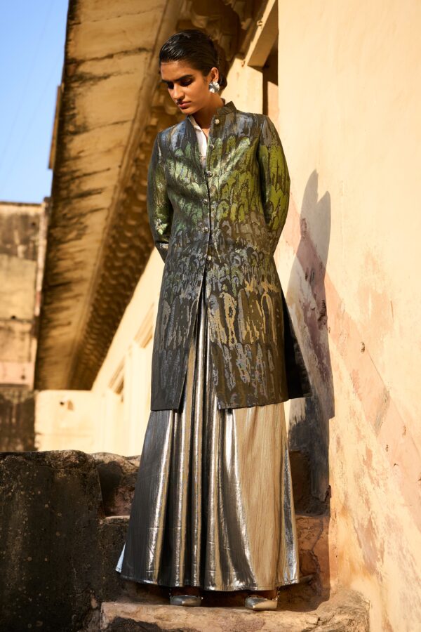 Brocade Jacket and Fit & Flare Silver Skirt - Image 2